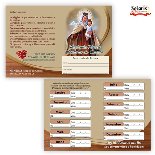 3494 Carteirinha do Dizimo Nossa Senhora do Carmo - Padroeiro a escolher