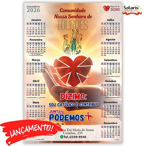 Folhinha Grande 24x35cm 2026 Nossa Senhora Aparecida Personalizada 