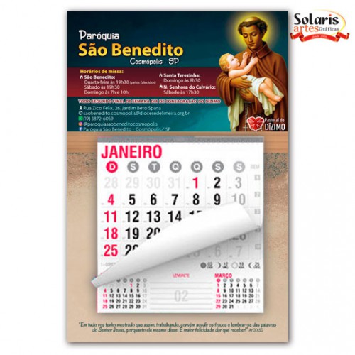 Calendário 18x27cm com bloco 2026 Personalizado São Benedito