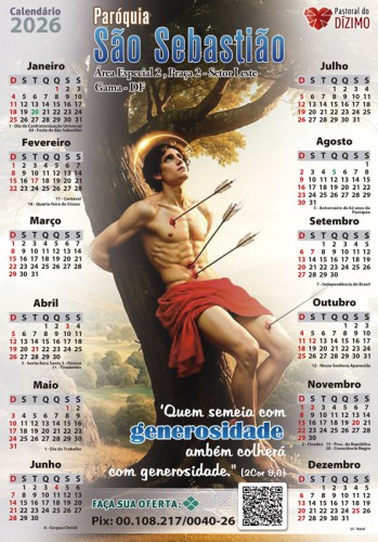 Folhinha Grande 24x35cm 2026 São Sebastião Personalizada 