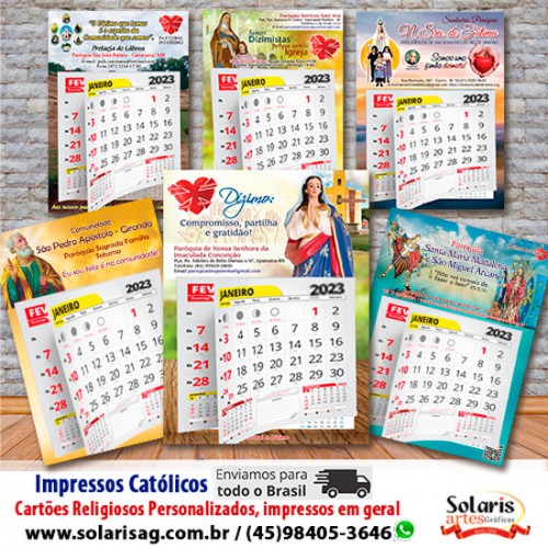 Calendário 20x27cm com bloco 2026 Personalizado Nossa Senhora de Fatima