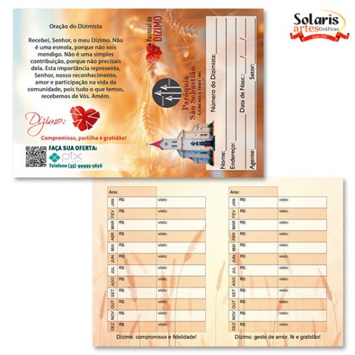 3523 Carteirinha do Dizimo Personalizada - Verso para 2 anos