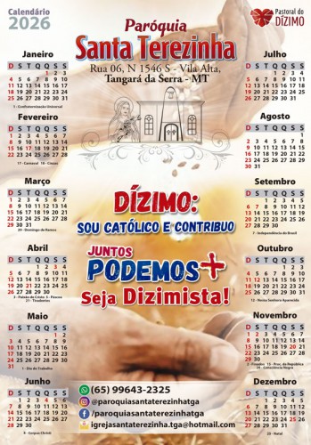 Folhinha Grande 24x35cm 2026 Personalizada Dízimo Católico N3522