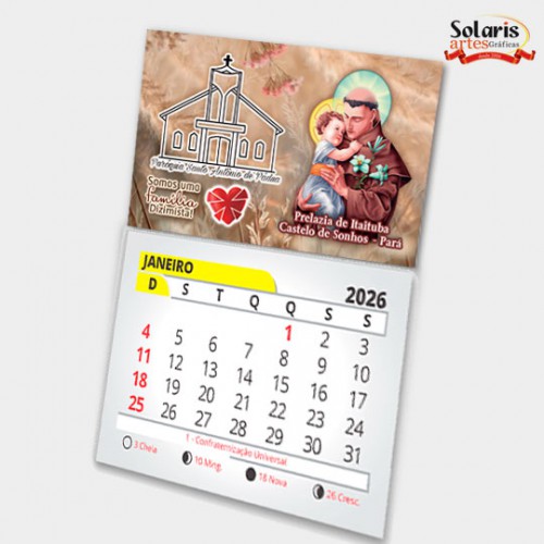 Ima de geladeira 8x5 com calendário 2026 Santo Antonio de Padua Personalizado
