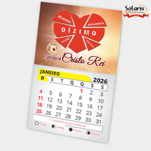Ima de geladeira 4x5 com calendário 2026 Personalizado Coração do Dízimo N3560