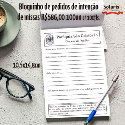 Bloquinho de Pedidos de Intenção de Missas 10,5x14,8cm