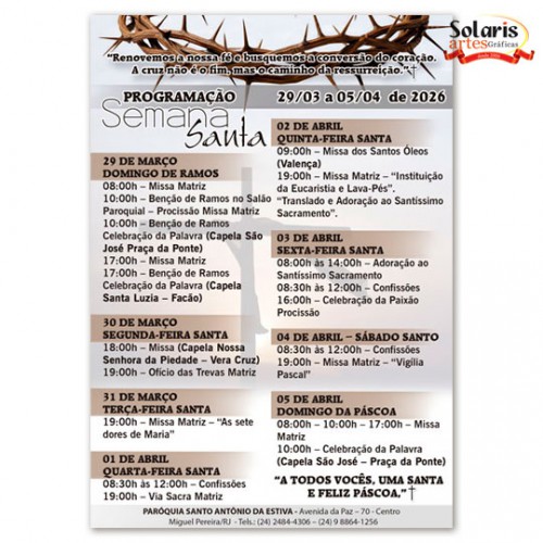 Folheto Programação Semana Santa Personalizado 15x21 verso em branco N3615