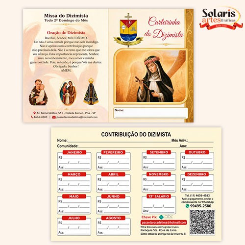 3644 Carteirinha do Dizimo Personalizada Santa Rosa de Lima