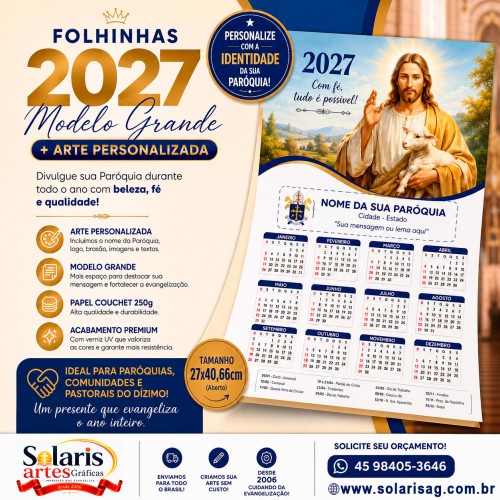 Folhinha 2027 Extra Grande + Arte Personalizada 27x40cm