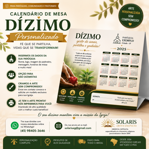 Calendário de Mesa Grande 2027 Personalizado Modelo Frente e Verso 13x23cm Imagens a escolher