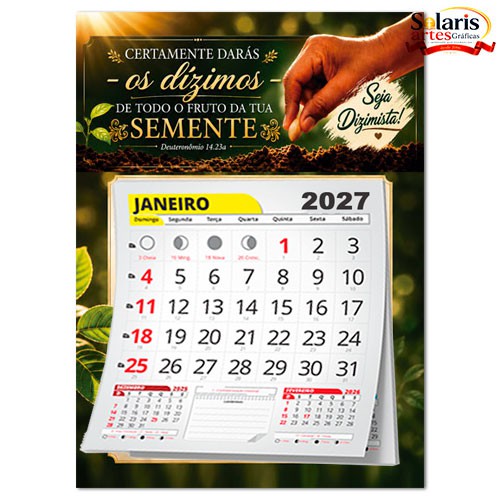 CAL0001 Calendário com bloco 2027 Certamente Darás os Dízimos de Todo o Fruto da Tua Semente