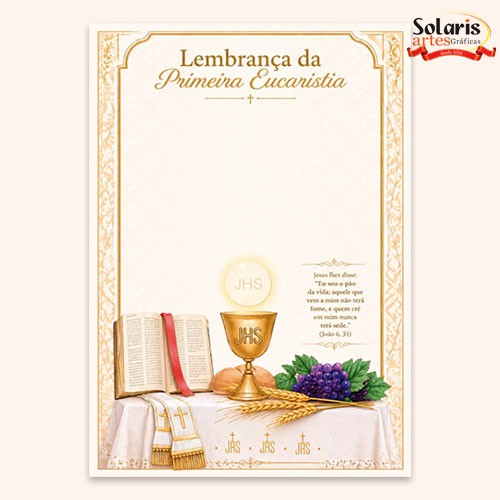 CE0014 Certificado de Primeira Eucaristia Lembrança de Primeira Comunhão 21x29,7 