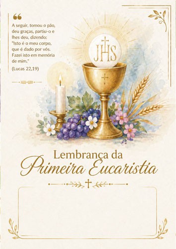 CE0015 Certificado de Primeira Eucaristia Lembrança de Primeira Comunhão 21x29,7 