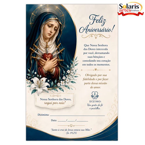 CA2607 Cartão de Aniversário para Dizimistas Nossa Senhora das Dores 