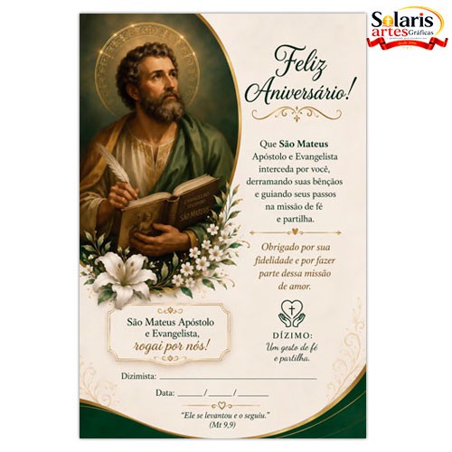 CA2607 Cartão de Aniversário para Dizimistas São Mateus Apostolo e Evangelista