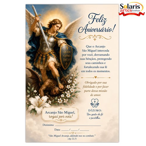 CA2607 Cartão de Aniversário para Dizimistas São Miguel Arcanjo