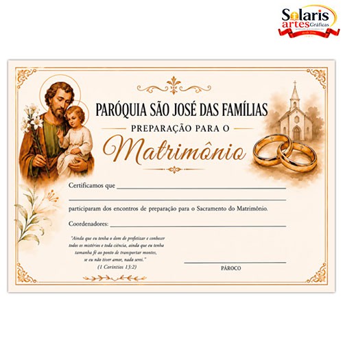 N3675 Certificado do Curso de Preparação para o Matrimonio 15x21cm A5