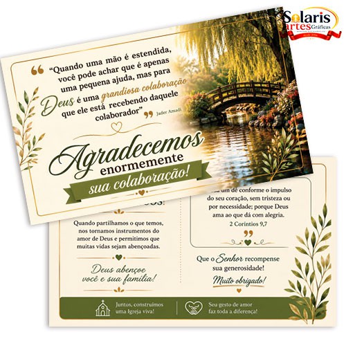 Cartão de Agradecimento Colaboração/doações 9x15 Modelo ACD06